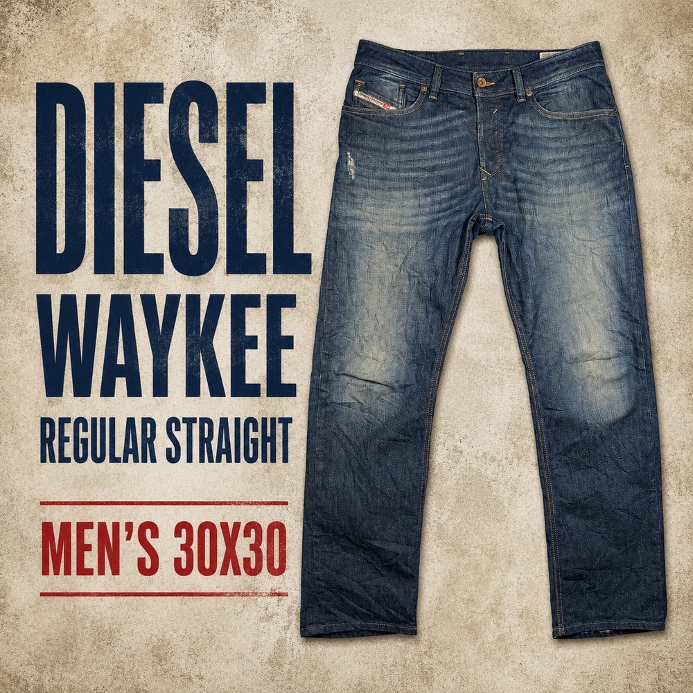 Diesel Waykee Regular Straight Leg Mens Jeans 30x30 Dark Wash Blue Denim